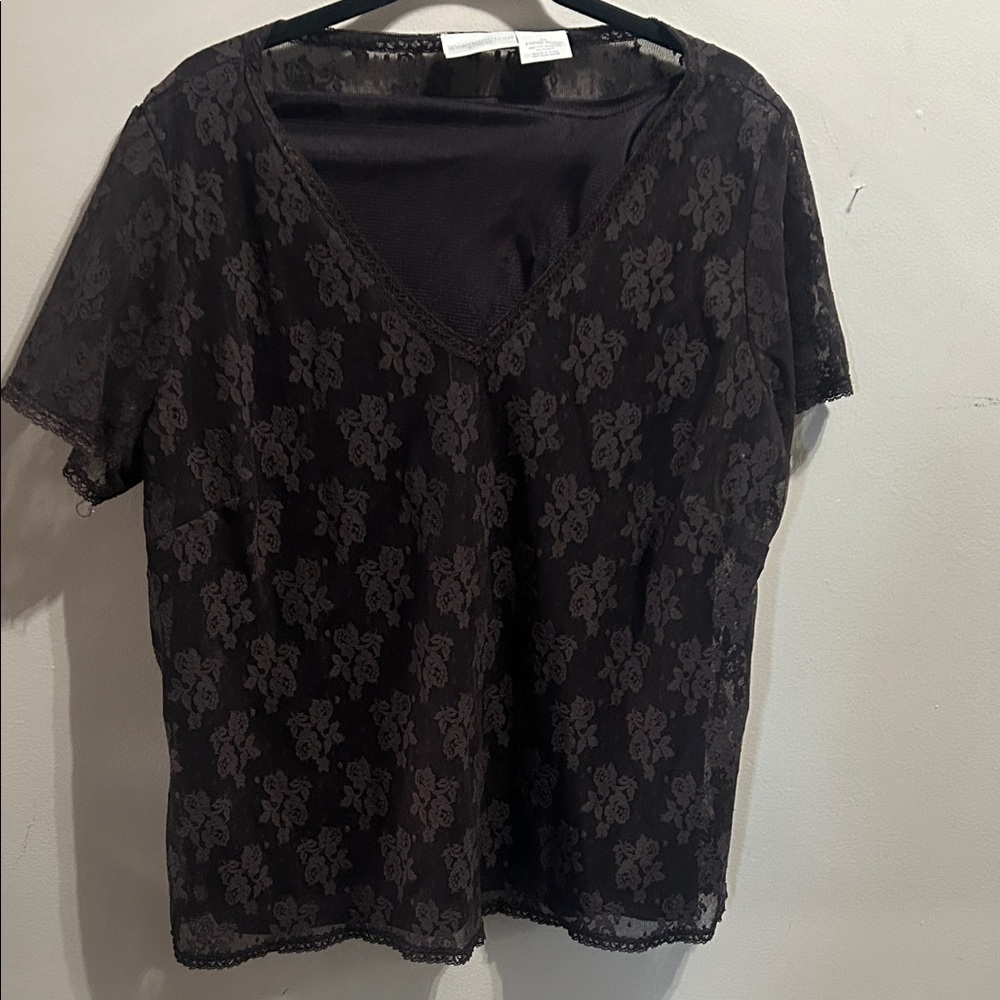 Worthington Brown layer with dark brown Lace Floral Blouse-fit for all occasions